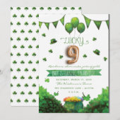 Lucky 9 Patrick's Day verjaardagsfeestje uitnodigi Kaart (Voorkant / Achterkant)