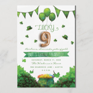 Lucky 9 Patrick's Day verjaardagsfeestje uitnodigi Kaart