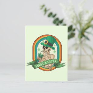 Lucky A Latte - Skelet, Koffie en Klavers Briefkaart