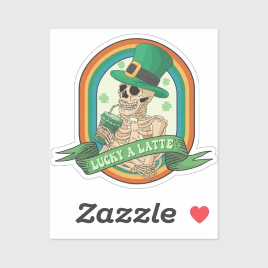 Lucky A Latte - Skelet, Koffie en Klavers Sticker (Vel)