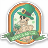 Lucky A Latte - Skelet, Koffie en Klavers Sticker (Voorkant)