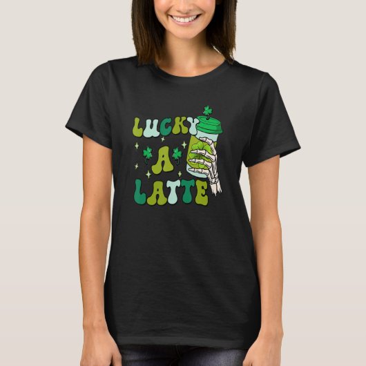 Lucky A Latte St Patricks Day Retro Skeleton Hand T-shirt (Voorkant)