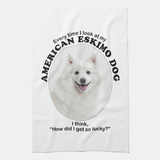 Lucky American Eskimo Dog Theedoek (Verticaal)