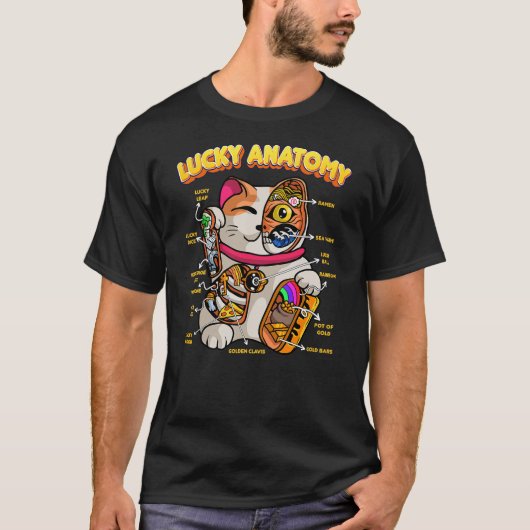 Lucky Anatomy Funny Maneki Neko Lucky Cat Anatomy  T-shirt (Voorkant)