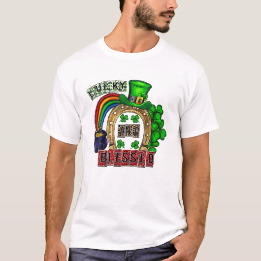 Lucky and Blessed Hoefijzer Leopard St Patrick' Da T-shirt (Voorkant)