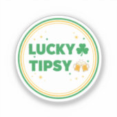 Lucky And Tipsy Funny Beer Clover St Patrick's Day Sticker (Voorkant)