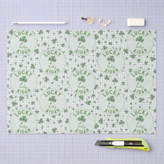 Lucky Baby Green en White Gingham St Patricks Day Tissuepapier (Craft)