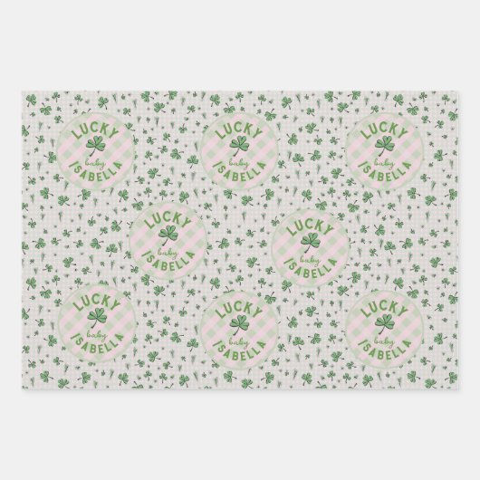 Lucky Baby Pink en Green St Paddys Inpakpapier Vel (Voorkant)