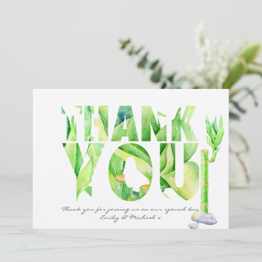 Lucky Bamboo DANK JE WEL Groen Aquarel Bedankkaart (Staand voorkant)