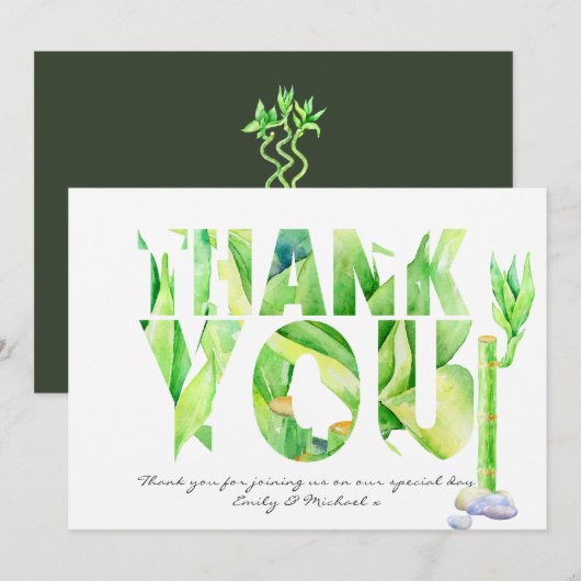 Lucky Bamboo DANK JE WEL Groen Aquarel Bedankkaart (Voorkant / Achterkant)