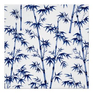 Lucky Bamboo Imari stijl blauw wit Perfect Poster