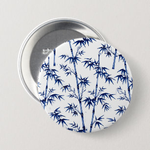 Lucky Bamboo Imari stijl blauw wit Ronde Button 7,6 Cm
