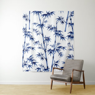 Lucky Bamboo Imari stijl blauw wit Wandkleed