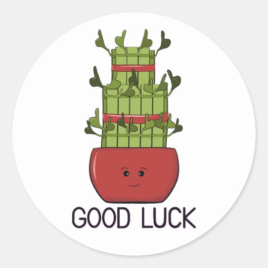 Lucky Bamboo Plant with Greeting Ronde Sticker (Voorkant)