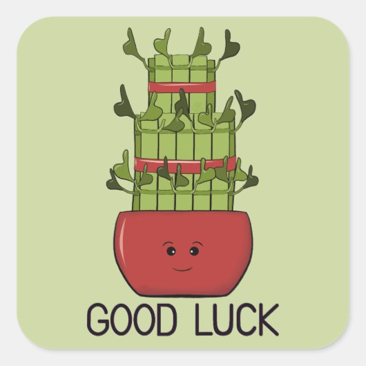 Lucky Bamboo Plant with Greeting Vierkante Sticker (Voorkant)