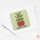 Lucky Bamboo Plant with Greeting Vierkante Sticker (Envelop)