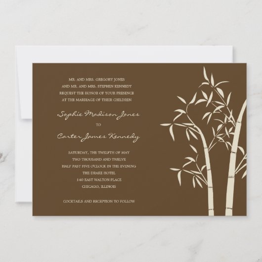 Lucky Bamboo Wedding Invitation - Bruin Kaart (Voorkant)