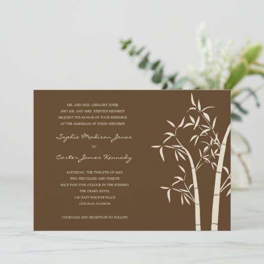 Lucky Bamboo Wedding Invitation - Bruin Kaart (Staand voorkant)