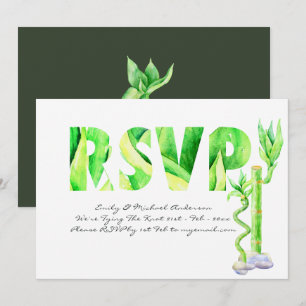 Lucky Bamboo Wedding RSVP Green White, vers Kaart