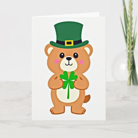 Lucky Bear Groene Hoed Fun Kaart (Voorkant)
