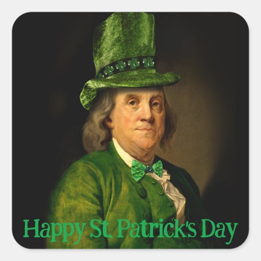 Lucky Ben Franklin St. Patrick's Day Vierkante Sticker (Voorkant)