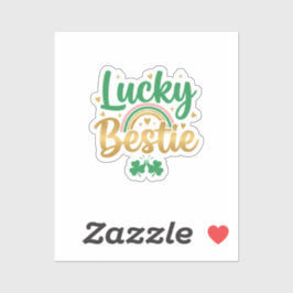 Lucky Bestie Cute Pink Green Typography St Patrick Sticker