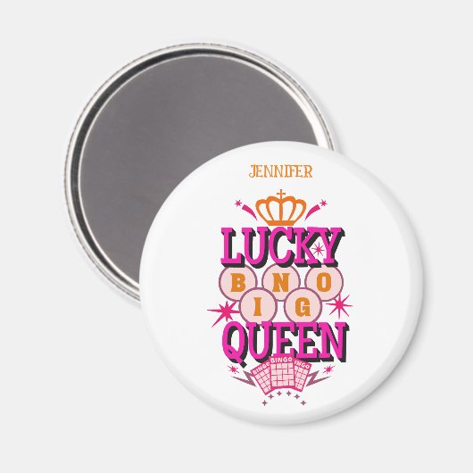 Lucky Bingo Queen/editable name Magneet (Voorkant / Achterkant)