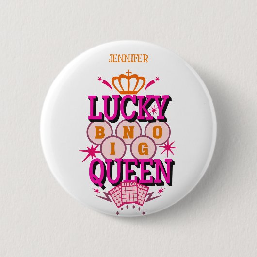 Lucky Bingo Queen/editable name Ronde Button 5,7 Cm (Voorkant)
