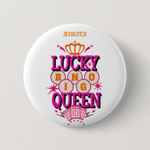 Lucky Bingo Queen/editable name Ronde Button 5,7 Cm