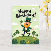 Lucky Birthday Leprechaun Card Kaart (Gele Bloem)