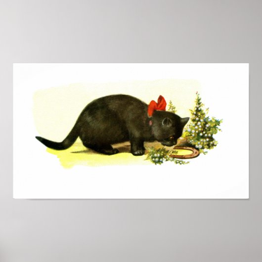 Lucky black cat animal art poster (Voorkant)