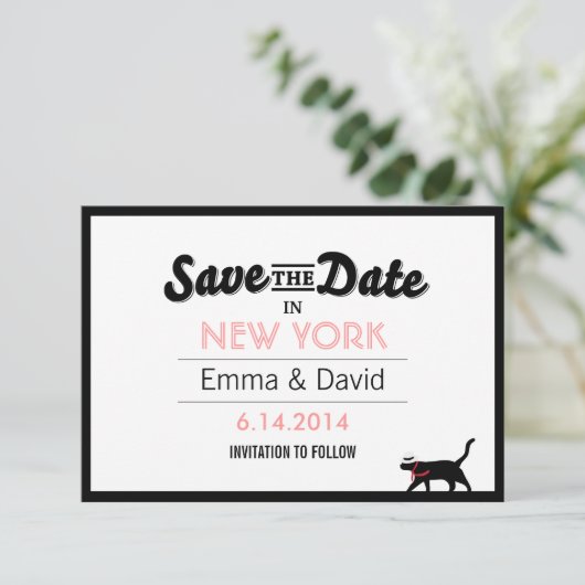 Lucky Black Cat Bold Border Save the Date Cards (Staand voorkant)