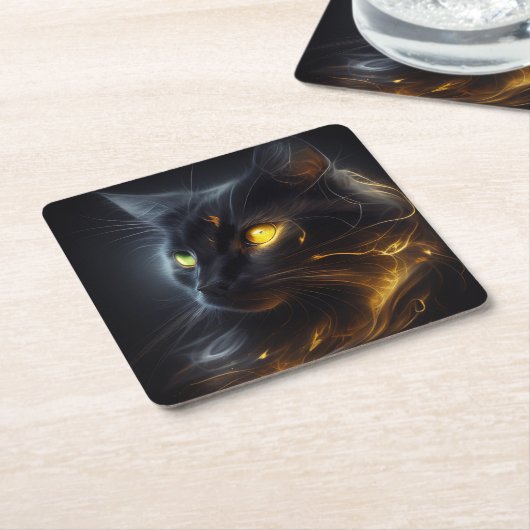 Lucky Black Cat Kartonnen Onderzetters (Schuin)