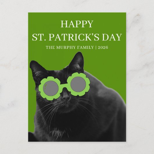 Lucky Black Cat Klaver St. Patrick's Dag Feestdagenkaart (Voorkant)