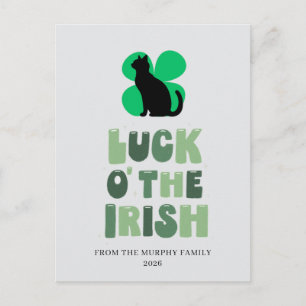 Lucky Black Cat Shamrock St. Patrick's Day Feestdagenkaart
