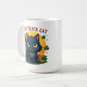 Lucky Black Cat: St. Patrick's Day Klaver & Coins Koffiemok (Voorkant links)