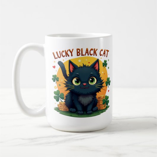 Lucky Black Cat: St. Patrick's Day Klaver & Coins Koffiemok (Links)