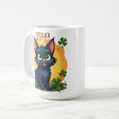 Lucky Black Cat: St. Patrick's Day Klaver & Coins Koffiemok (Voorkant links)
