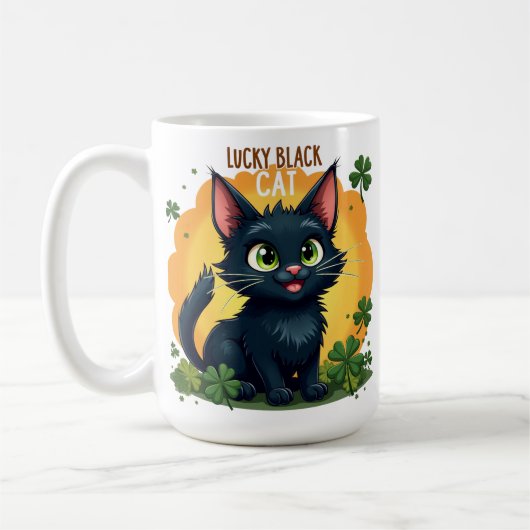 Lucky Black Cat: St. Patrick's Day Klaver & Coins Koffiemok (Links)