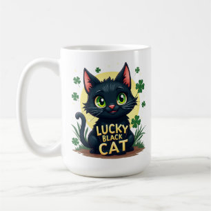 Lucky Black Cat: St. Patrick's Day Klaver & Coins Koffiemok