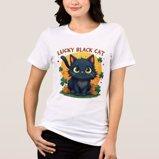 Lucky Black Cat: St. Patrick's Day Klaver & Coins Tri-Blend Shirt (Voorkant)