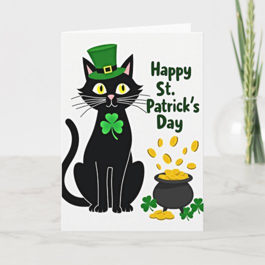 Lucky Black Cat St. Patrick's Kaart (Voorkant)