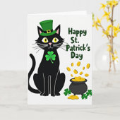 Lucky Black Cat St. Patrick's Kaart (Gele Bloem)
