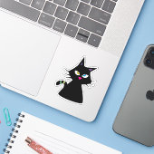 Lucky Black Cat Sticker (Laptop met iPhone)