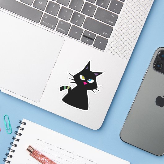 Lucky Black Cat Sticker (Laptop met iPhone)