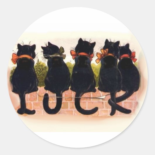 Lucky Black Cats Ronde Sticker (Voorkant)