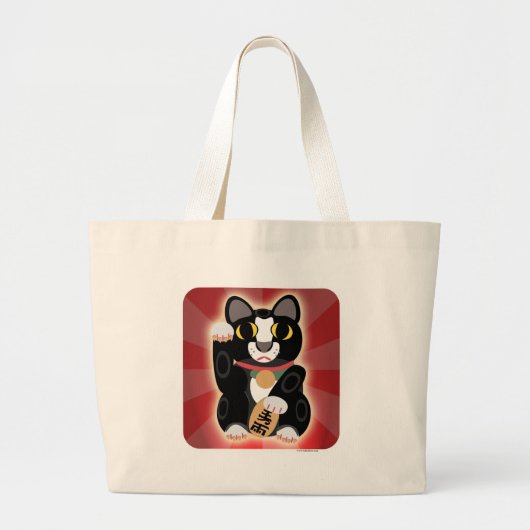 Lucky Black en White Cat Grote Tote Bag (Voorkant)