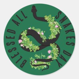 Lucky Black Serpent in Clover All Snakes Day Ronde Sticker