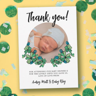 Lucky Blue Clovers Foto Jongen Baby shower Bedankkaart