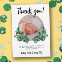 Lucky Blue Clovers Foto Jongen Baby shower Bedankkaart